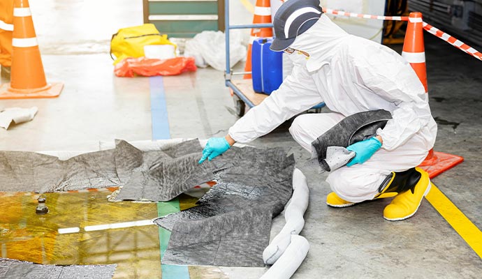 Chemical spills cleaning service using absorbent mat