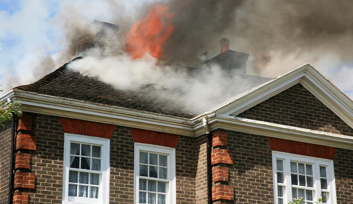 Burning residential house