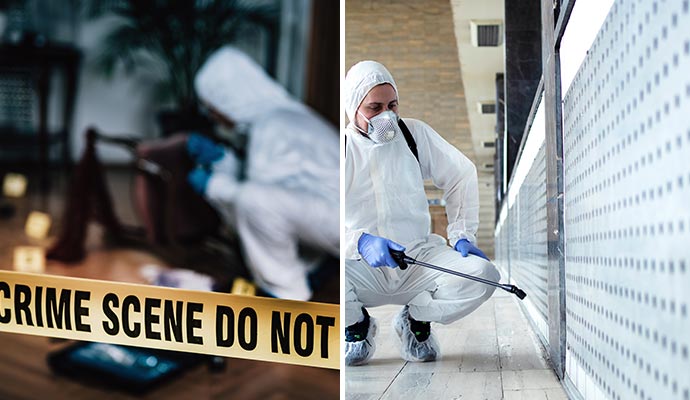 Collage of biohazard cleanup and disinfecting service