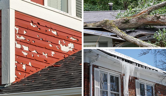 Collage of exterior home storm damage