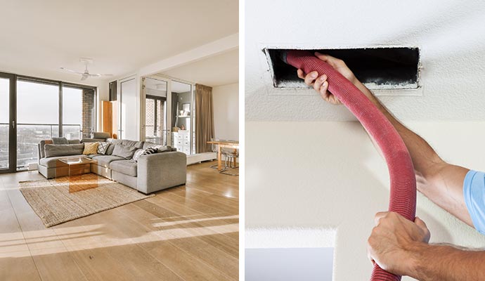 Collage of fresh room after smoke odor removal and duct cleaning