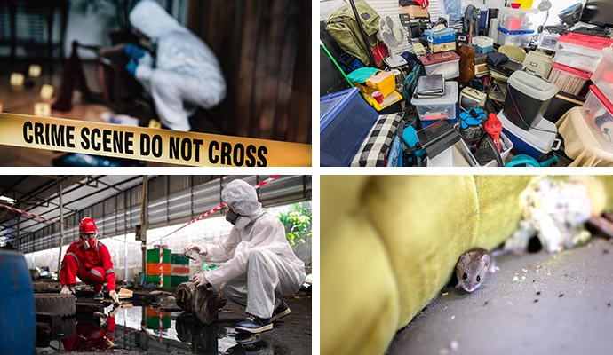 Collage of hazardous and sensitive sites cleaning
