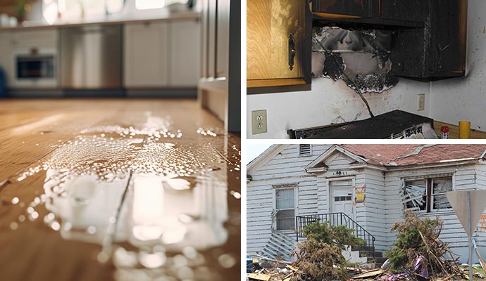 Collage of household property damage