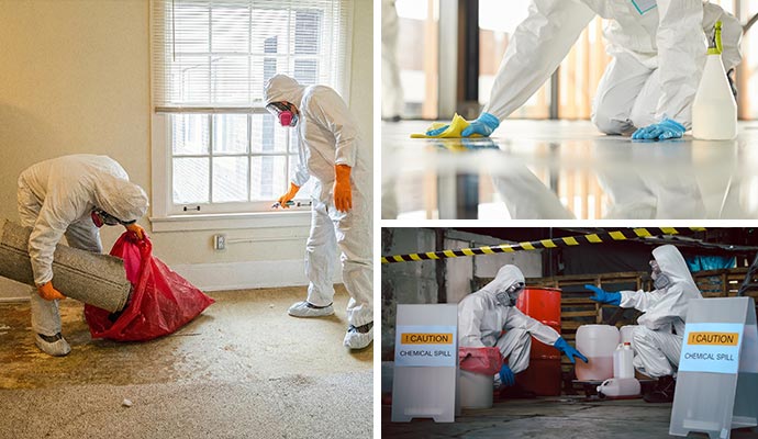 Collage of professional biohazard remediation services