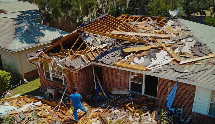 Damage on a residential home caused by disaster