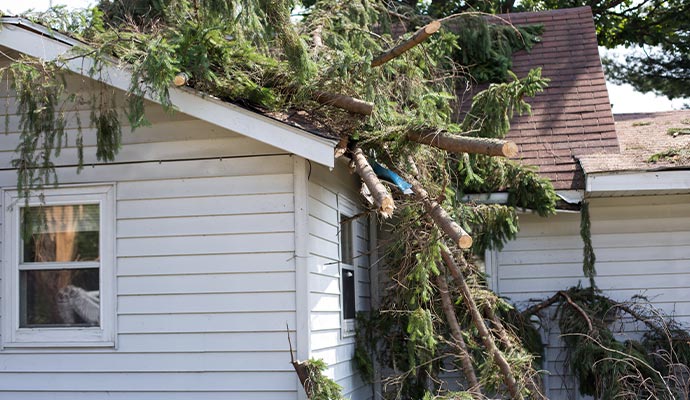 Storm damaged house