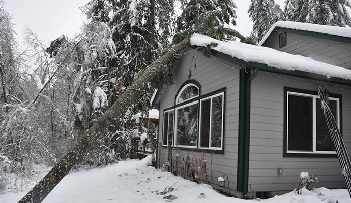 Winter storm damaged house