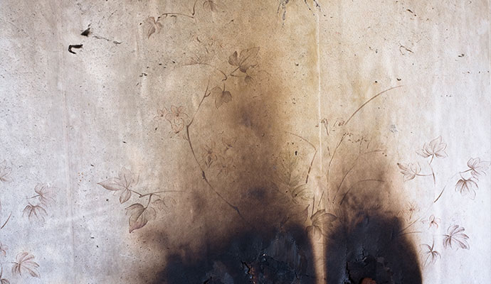 Smoke damaged drywall