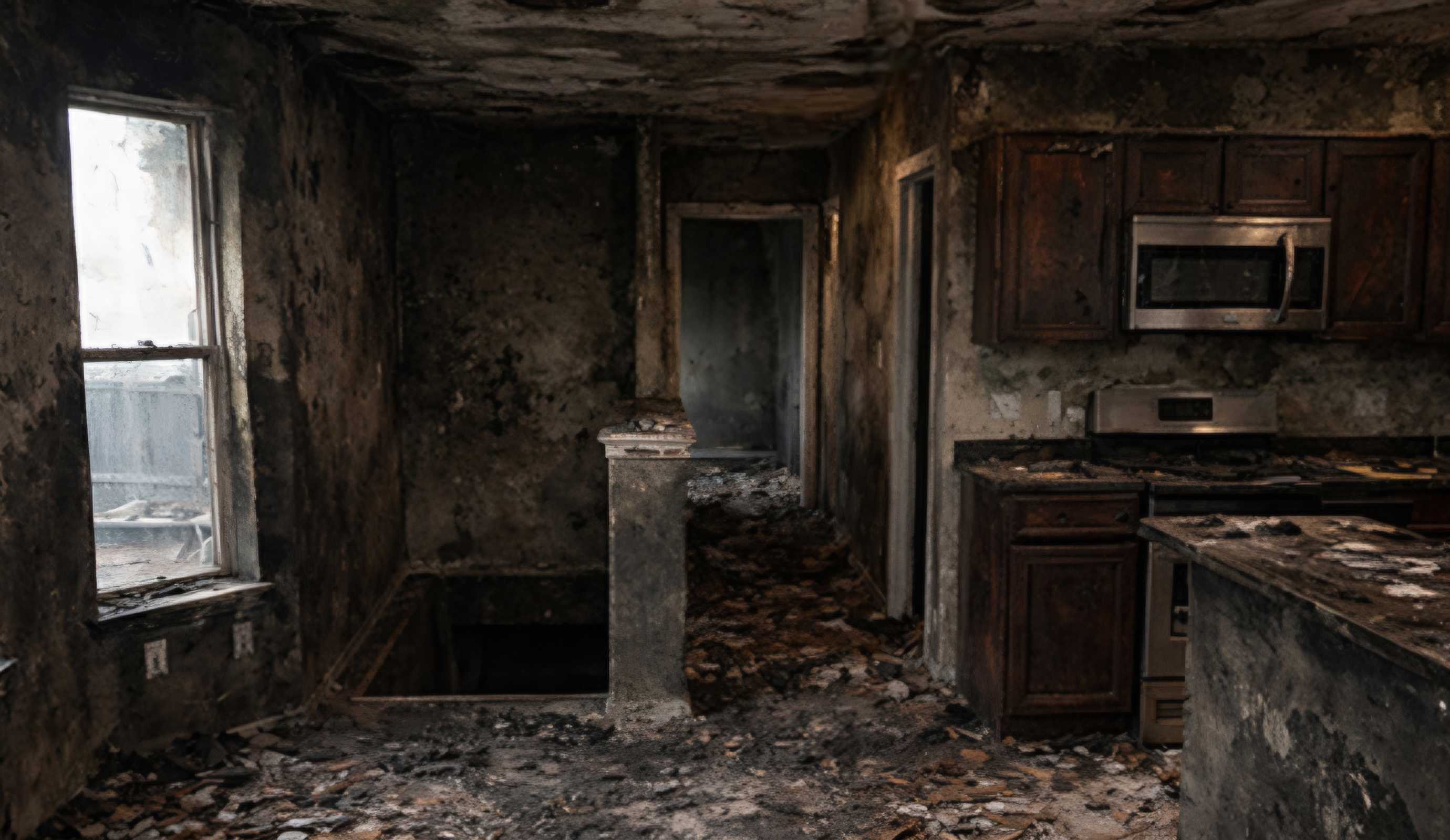Fire damaged kitchen