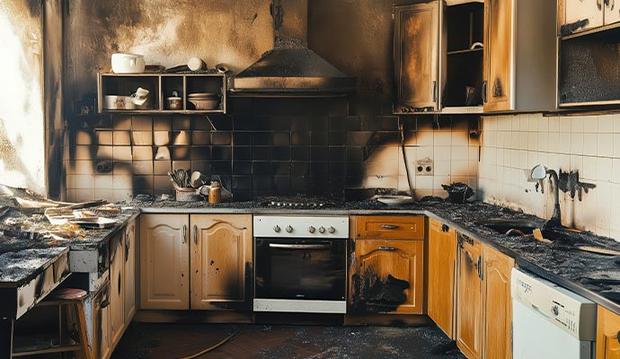 Fire damaged kitchen