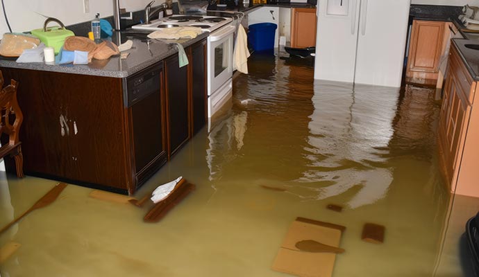 Flooded kitchen interior