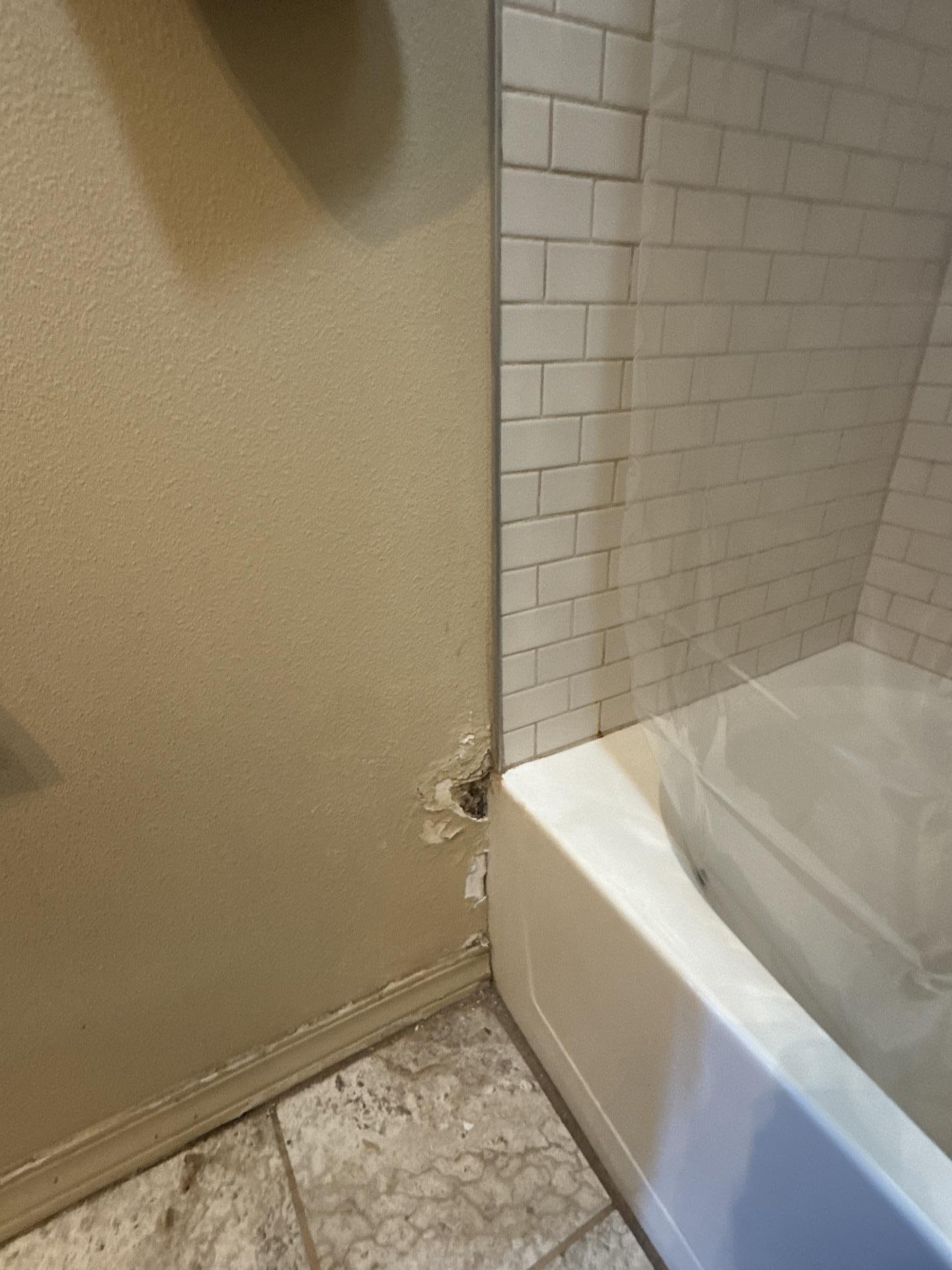 A restoration expert evaluates water damage on bathroom tile flooring during an initial property inspection. Dayspring Restoration provides prompt water mitigation services, including moisture detection and structural drying, to prevent long-term property damage