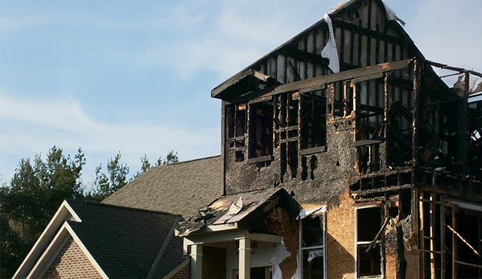 Severely fire damaged house