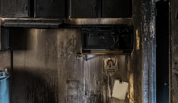 Smoke damaged drywall