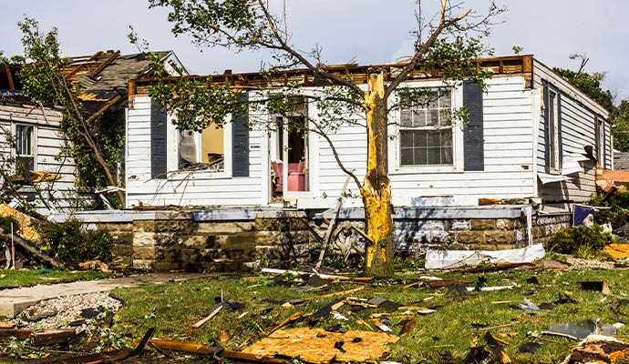 Storm damaged home