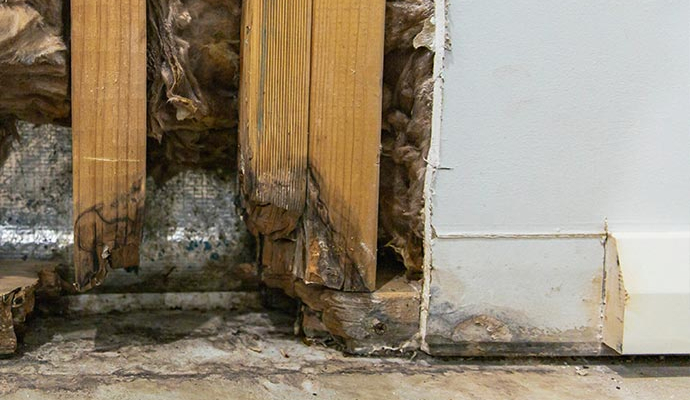 Structurally damaged wall and floor