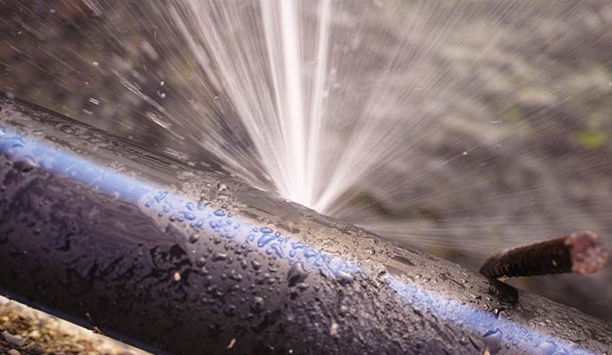 Water spraying out from a broken water pipe