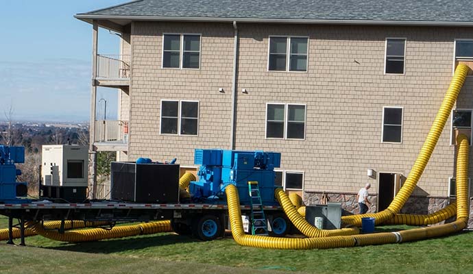 Commercial water damage restoration setup