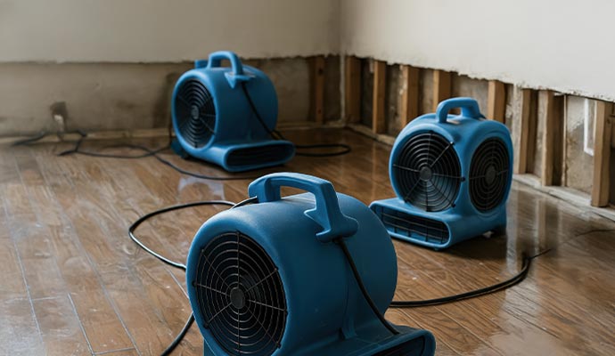 Floor water damage drying fans