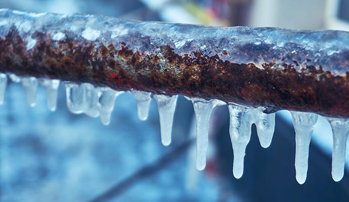 Frozen outdoor water pipe
