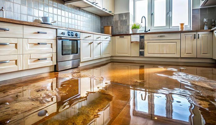 Severe water damaged kitchen