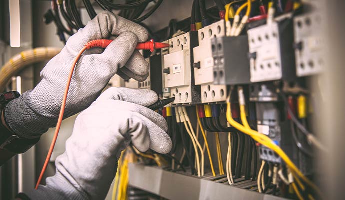 Technician inspecting electric connection