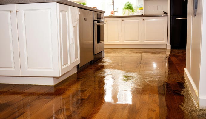 Water damaged floor due to plumbing leakage