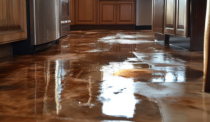 Water damaged kitchen wooden floor