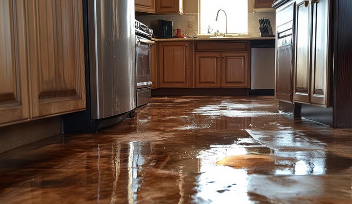 Water damaged wooden floor