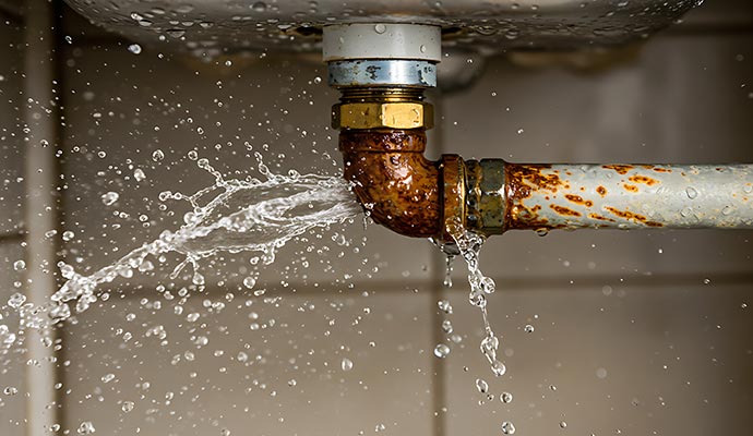 Water leaking with high pressure from pipe joint