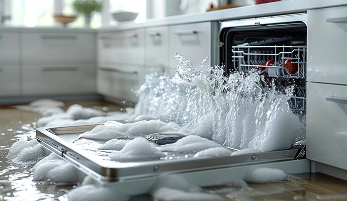 Water overflowing from dishwasher