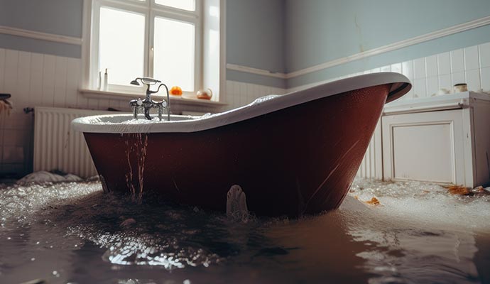 Water overflowing from tub