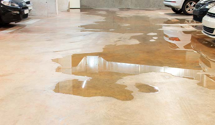 Water pooling in parking garage